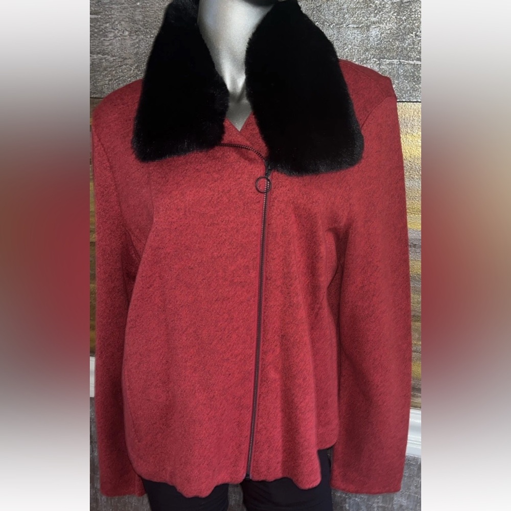 Nic + Zoe Faux Fur Removable Collar Sweater Jacket XXL New
